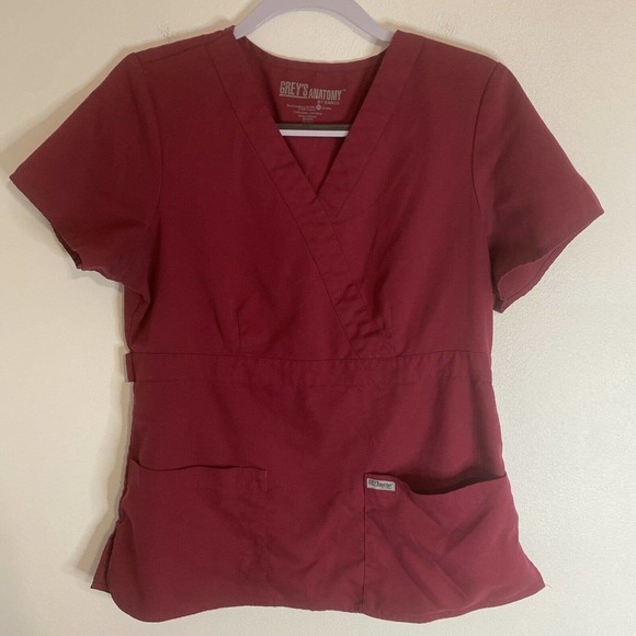 Greys Anatomy Scrub Top Medical Uniform Burgundy Mock Neck Medium - Picture 1 of 12